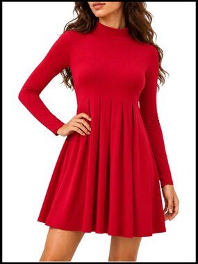 BCBGeneration Mini Dress Red Mock Neck A-Line Long Sleeve XS